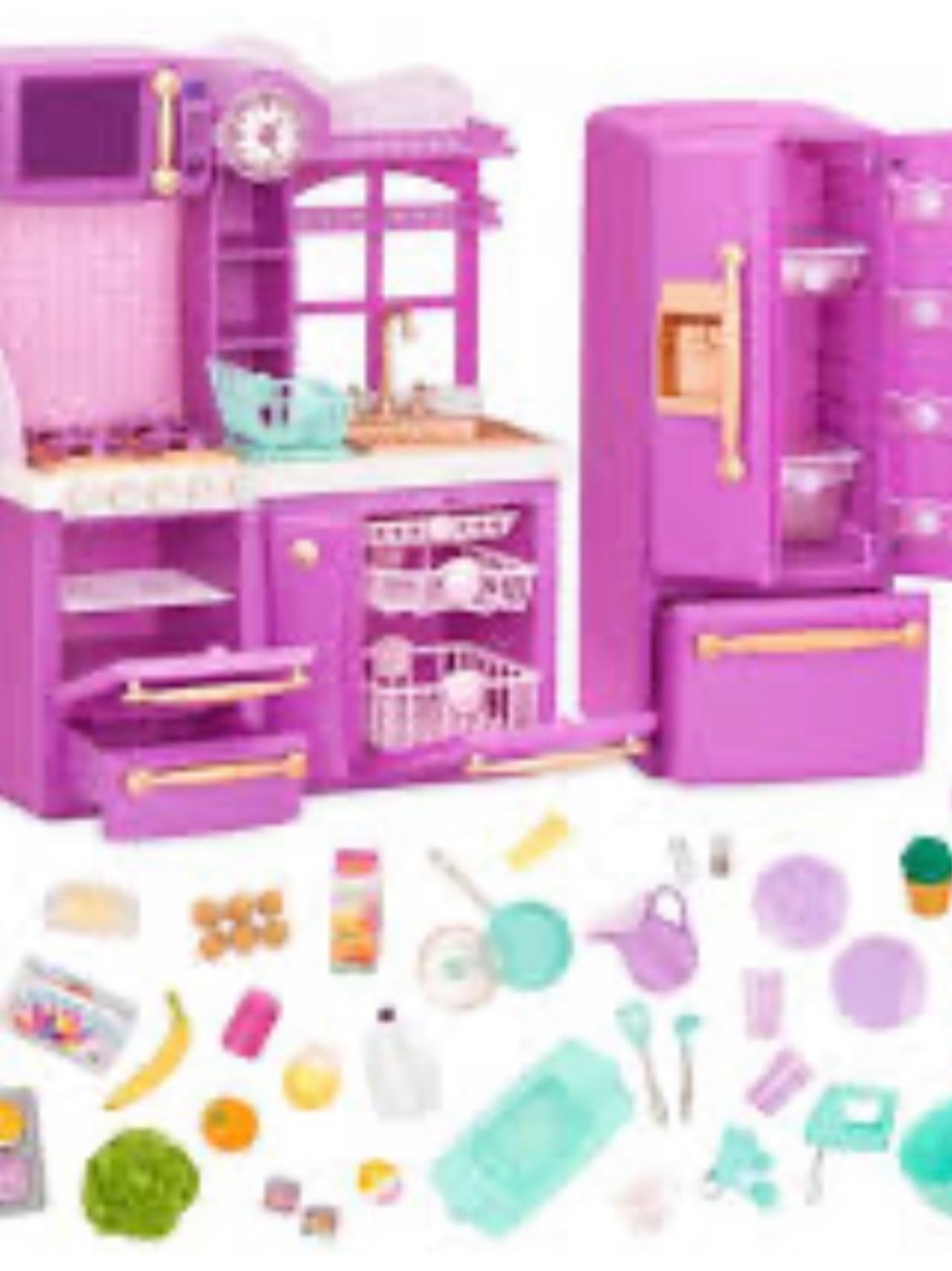 Our Generation Purple Kitchen With Fridge for 18” Dolls